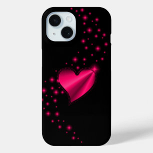 Funda Para iPhone 15 Corazón arcoiris con estrellas en negro
