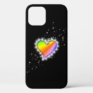 Funda Para iPhone 12 Corazón arcoiris con estrellas en negro