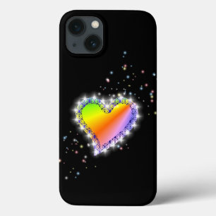 Funda Para iPhone 13 Corazón arcoiris con estrellas en negro