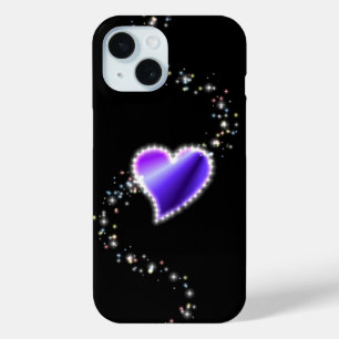 Funda Para iPhone 15 Corazón arcoiris con estrellas en negro