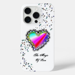 Funda Para iPhone 15 Pro Corazón arcoiris con estrellas, la magia del amor