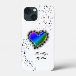 Funda Para iPhone 13 Mini Corazón arcoiris con estrellas, la magia del amor
