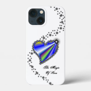 Funda Para iPhone 13 Mini Corazón arcoiris con estrellas, la magia del amor