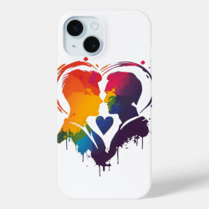 Funda Para iPhone 15 Corazón arcoiris de pareja gay