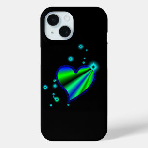 Funda Para iPhone 15 Corazón arcoiris verde azul con estrellas