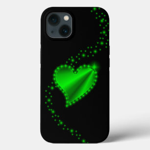 Funda Para iPhone 13 Corazón arcoiris verde con estrellas en negro