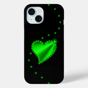 Funda Para iPhone 15 Corazón arcoiris verde con estrellas en negro