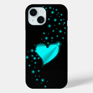 Funda Para iPhone 15 Corazón arcoiris verde con estrellas en negro