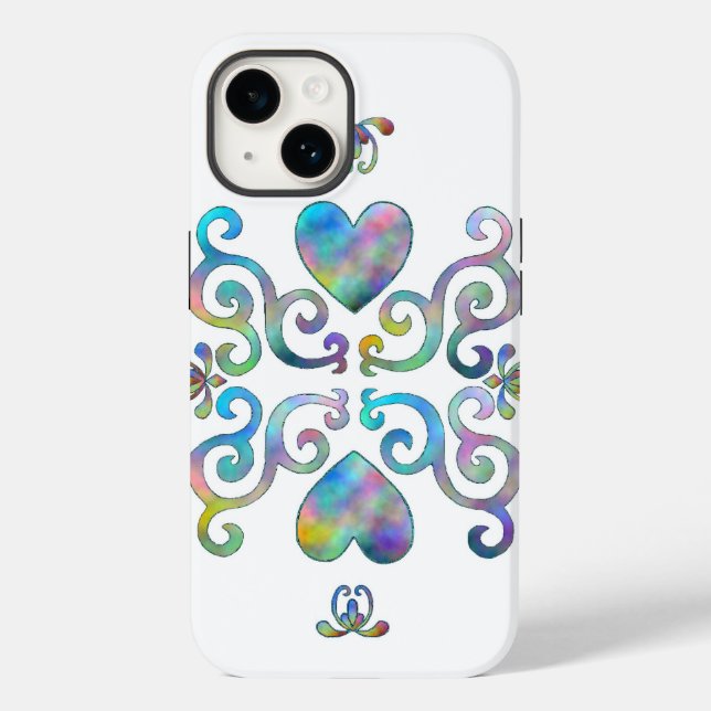 Funda De Case-Mate Para iPhone Corazón arcoiris y Lily (Reverso )