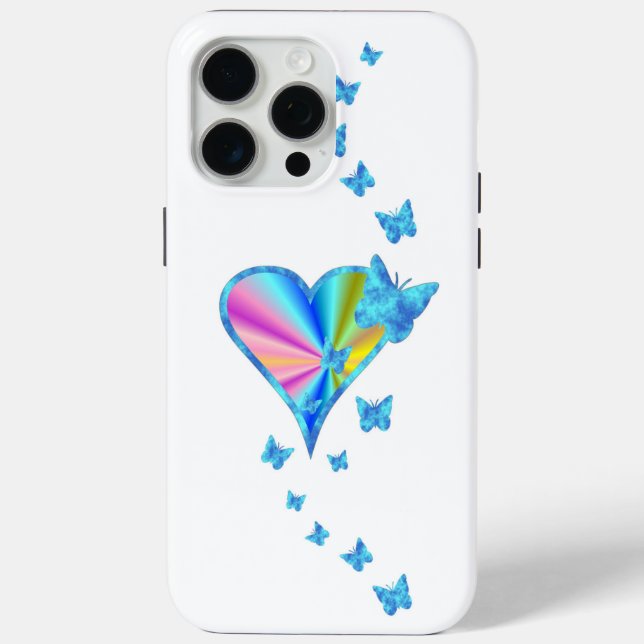 Funda De Case-Mate Para iPhone Corazón arcoiris y mariposa (Reverso )
