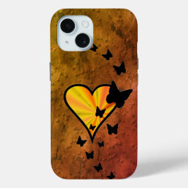 Funda Para iPhone 15 Corazón arcoiris y mariposa