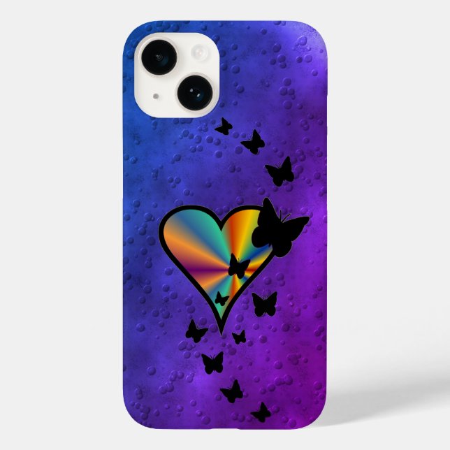 Funda De Case-Mate Para iPhone Corazón arcoiris y mariposa (Reverso )