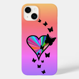 Funda Para iPhone 14 De Case-Mate Corazón arcoiris y mariposa