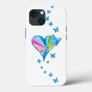 Funda Para iPhone 13 Mini Corazón arcoiris y mariposa