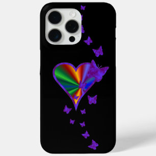 Funda Para iPhone 15 Pro Max Corazón arcoiris y mariposa