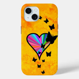 Funda Para iPhone 15 Corazón arcoiris y mariposa