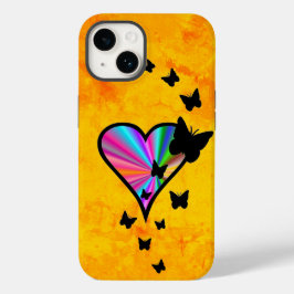 Funda Para iPhone 14 De Case-Mate Corazón arcoiris y mariposa