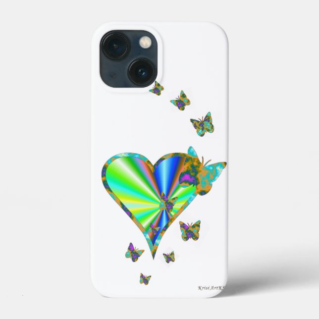 Funda De Case-Mate Para iPhone Corazón arcoiris y mariposa (Reverso )