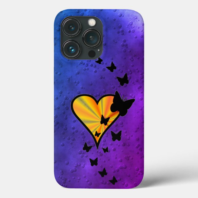 Funda De Case-Mate Para iPhone Corazón arcoiris y mariposa (Reverso )