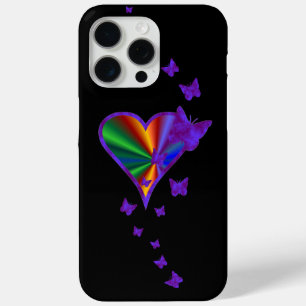 Funda Para iPhone 15 Pro Max Corazón arcoiris y mariposa