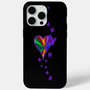 Funda Para iPhone 15 Pro Max Corazón arcoiris y mariposa