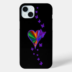 Funda Para iPhone 15 Mini Corazón arcoiris y mariposa