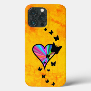 Funda Para iPhone 13 Pro Corazón arcoiris y mariposa