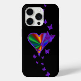 Funda Para iPhone 15 Pro Corazón arcoiris y mariposa