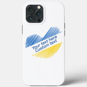 Funda Para iPhone 13 Pro Max Corazón azul y amarillo. Texto personalizado. ¡Per
