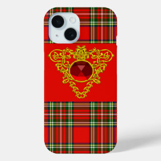 FUNDA PARA iPhone 15 CORAZÓN CELÁTICO ORO, RUBY, ESCOCIA VERDE ROJA TAR