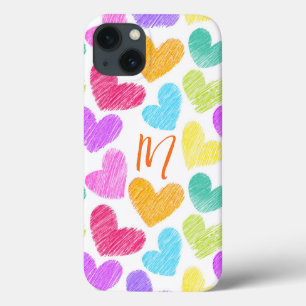 Funda Para iPhone 13 Corazón colorido lindo Pastel Valentine Love Monog