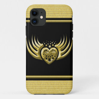 Funda Para iPhone 11 Corazón con alas negro de oro