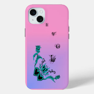 Funda Para iPhone 15 Mini Corazón con flores y mariposa en arcoiris rosa