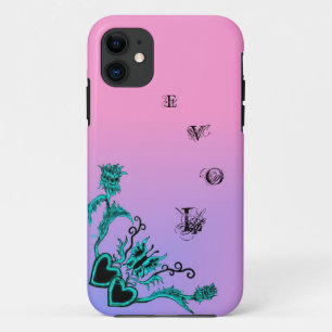 Funda Para iPhone 11 Corazón con flores y mariposa en arcoiris rosa
