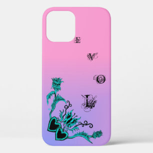Funda Para iPhone 12 Pro Corazón con flores y mariposa en arcoiris rosa