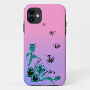 Funda Para iPhone 11 Corazón con flores y mariposa en arcoiris rosa
