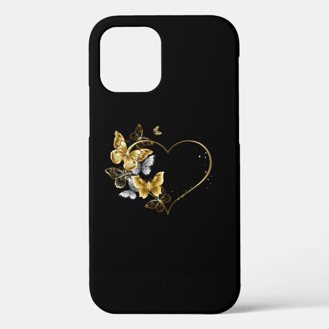 Funda De Case-Mate Para iPhone Corazón con mariposas doradas (Reverso )