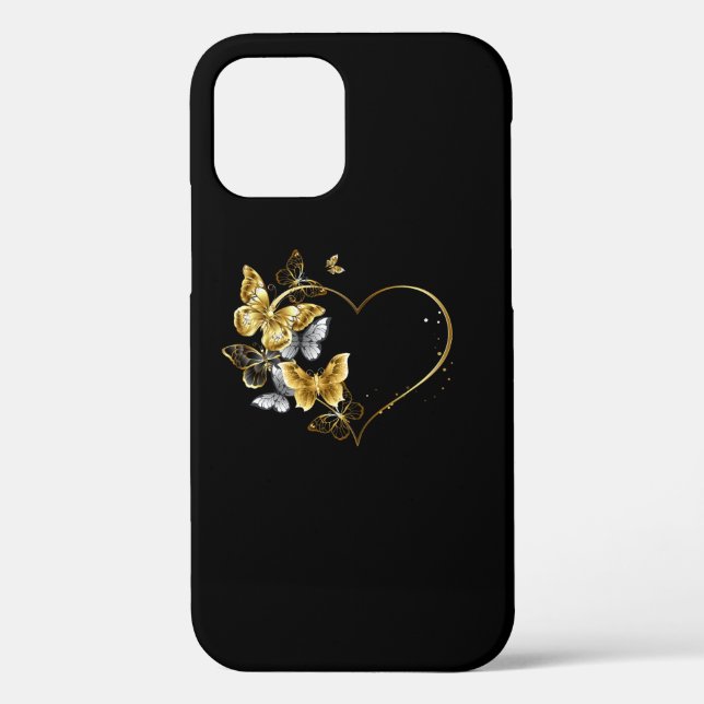 Funda De Case-Mate Para iPhone Corazón con mariposas doradas (Reverso )
