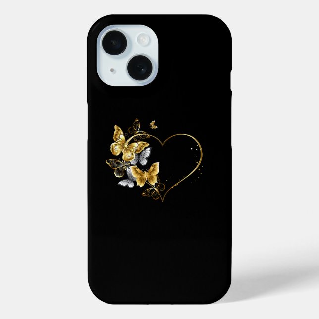 Funda De Case-Mate Para iPhone Corazón con mariposas doradas (Reverso )
