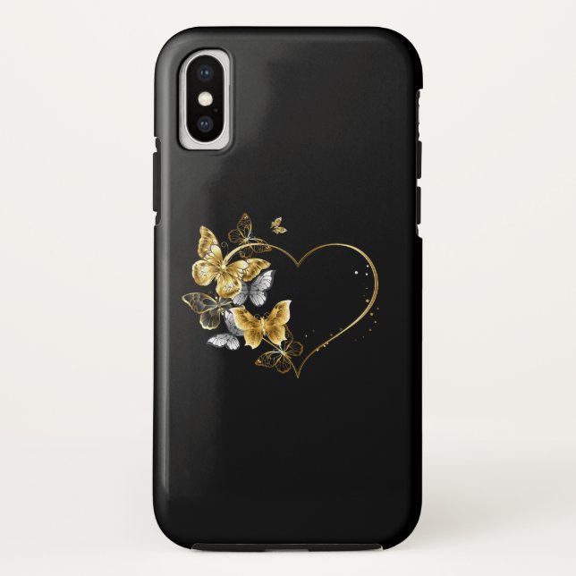 Funda De Case-Mate Para iPhone Corazón con mariposas doradas (Reverso)