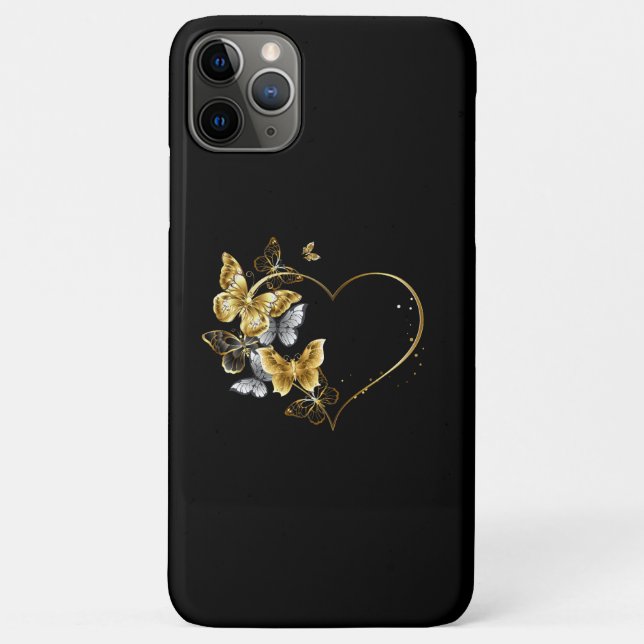 Funda De Case-Mate Para iPhone Corazón con mariposas doradas (Reverso)