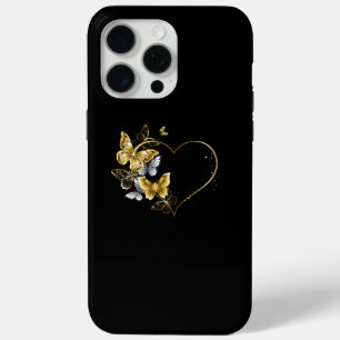 Funda Para iPhone 15 Pro Max Corazón con mariposas doradas