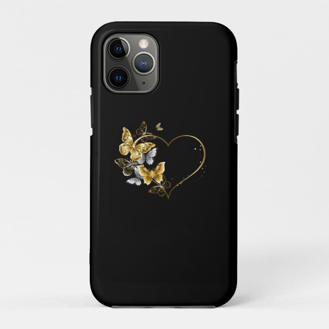Funda De Case-Mate Para iPhone Corazón con mariposas doradas (Reverso)