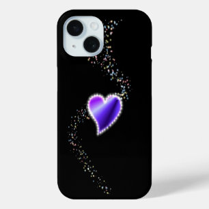 Funda Para iPhone 15 Corazón de arcoiris morado con estrellas