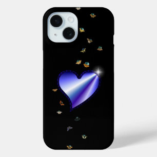 Funda Para iPhone 15 Corazón de arcoiris morado con estrellas