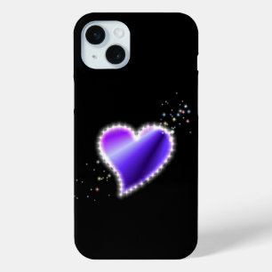 Funda Para iPhone 15 Mini Corazón de arcoiris morado con estrellas en negro