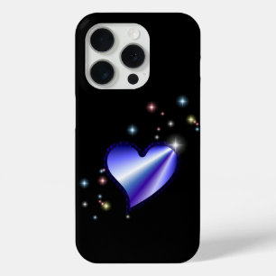 Funda Para iPhone 15 Pro Corazón de arcoiris morado con estrellas en negro