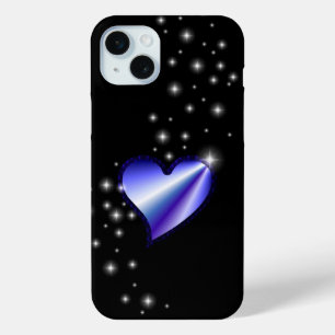 Funda Para iPhone 15 Mini Corazón de arcoiris morado con estrellas en negro