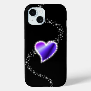 Funda Para iPhone 15 Corazón de arcoiris morado con estrellas en negro