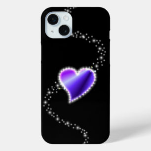 Funda Para iPhone 15 Mini Corazón de arcoiris morado con estrellas en negro